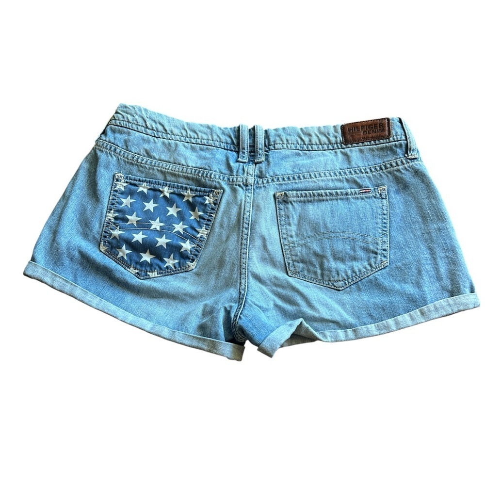 Tommy Hilfiger Denim Rosie Long Beach American Flag Jean Shorts Women’s Size 30 - Picture 2 of 7